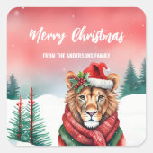 Niedliche Löwensafari Wild Weihnachten Party Kinde Quadratischer Aufkleber (Vorderseite)