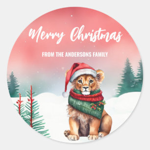 Niedliche Löwensafari Wild Weihnachten Party Kinde Runder Aufkleber