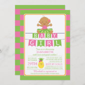 Niedliche Luau Hula Girl Kinderdusche Einladung (Vorne/Hinten)