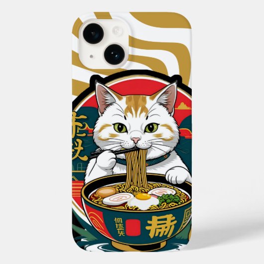 Niedliche Lucky Cat Eating Ramen Bowl Illustration Case-Mate iPhone Hülle (Rückseite)