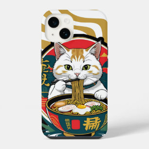 Niedliche Lucky Cat Eating Ramen Bowl Illustration iPhone 14 Hülle