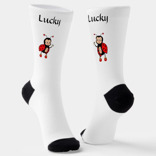 Niedliche Lucky Red Ladybug auf Weißen Socken (Gewinkelt)