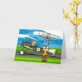 Niedliche Luftfahrzeugführer und Flugzeuge Karte (Gelbe Blume)