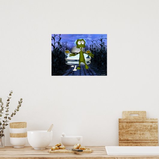 Niedliche lustige Alien u.f.o in Maisfeld 1 Poster (Küche)