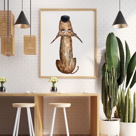 Niedliche, lustige Aquarellhundelustration Poster