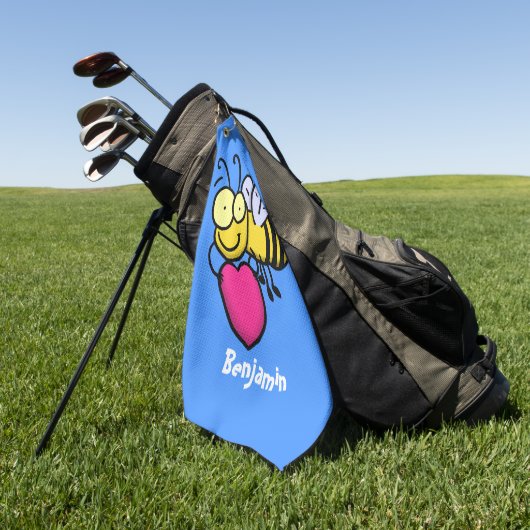 Niedliche lustige Biene mit Herz-Cartoon-Abbildung Golfhandtuch (Gras)