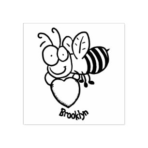 Niedliche lustige Biene mit Herz-Cartoon-Abbildung Gummistempel