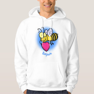 Niedliche lustige Biene mit Herz-Cartoon-Abbildung Hoodie