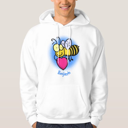 Niedliche lustige Biene mit Herz-Cartoon-Abbildung Hoodie (Vorderseite)