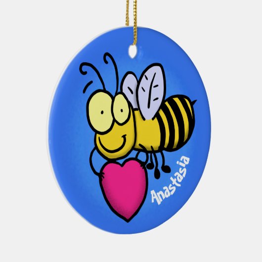 Niedliche lustige Biene mit Herz-Cartoon-Abbildung Keramik Ornament (Rechts)