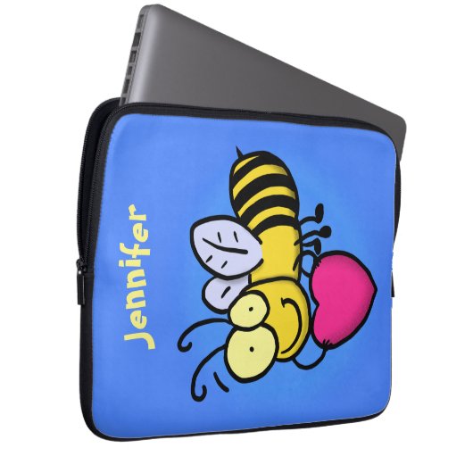 Niedliche lustige Biene mit Herz-Cartoon-Abbildung Laptopschutzhülle (Vorne Rechts)
