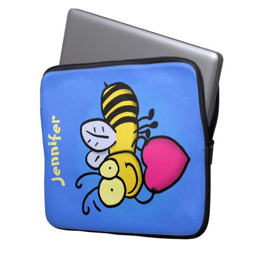 Niedliche lustige Biene mit Herz-Cartoon-Abbildung Laptopschutzhülle (Vorderseite Links)