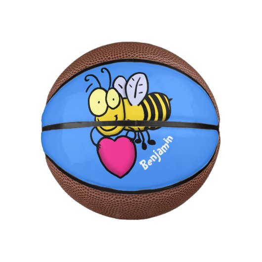 Niedliche lustige Biene mit Herz-Cartoon-Abbildung Mini Basketball (Vorderseite)