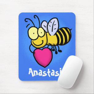 Niedliche lustige Biene mit Herz-Cartoon-Abbildung Mousepad