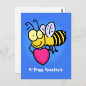 Niedliche lustige Biene mit Herz-Cartoon-Abbildung Postkarte (Vorne/Hinten)