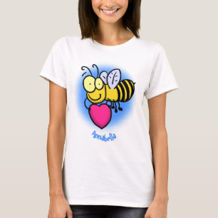 Niedliche lustige Biene mit Herz-Cartoon-Abbildung T-Shirt