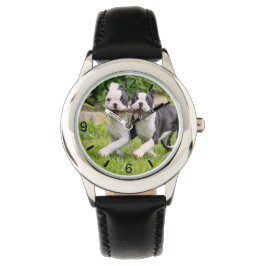 Niedliche lustige Boston Terrier Hunde spielen - Armbanduhr