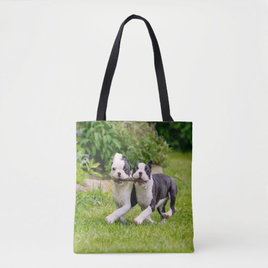 Niedliche lustige Boston Terrier Hunde Welpen spie Tasche (Vorderseite)