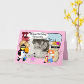 Niedliche lustige Cartoon in Rosa Karte (Gelbe Blume)