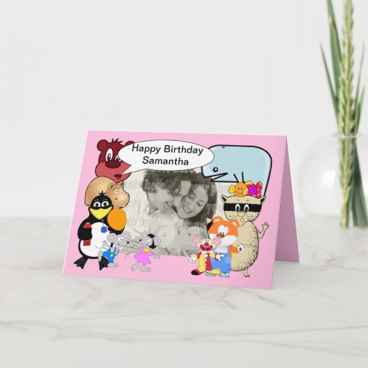 Niedliche lustige Cartoon in Rosa Karte (Vorderseite)