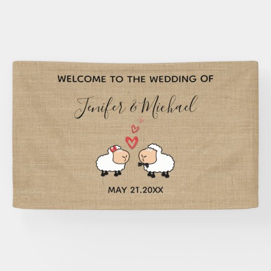 Niedliche, lustige Cartoon Schafe in Liebe begrabe Banner (Horizontal)