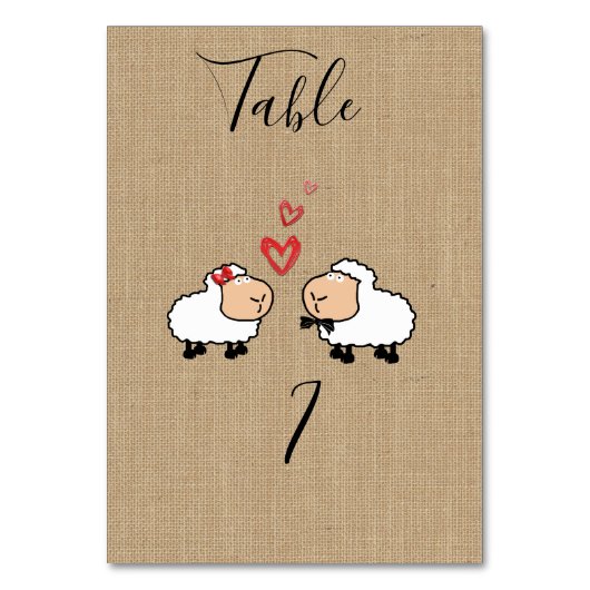 Niedliche, lustige Cartoon Schafe in Liebe begrabe Tischnummer (Vorderseite)