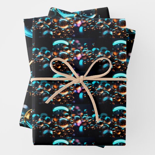 Niedliche, lustige, farbige Blasen Geschenkpapier Set (Beispiel)