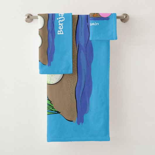 Niedliche lustige Froschbläschen-Cartoon-Abbildung Badhandtuch Set (Insitu)