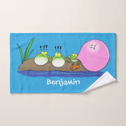 Niedliche lustige Froschbläschen-Cartoon-Abbildung Badhandtuch Set (Handtuch)
