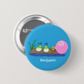 Niedliche lustige Froschbläschen-Cartoon-Abbildung Button (Vorne & Hinten)