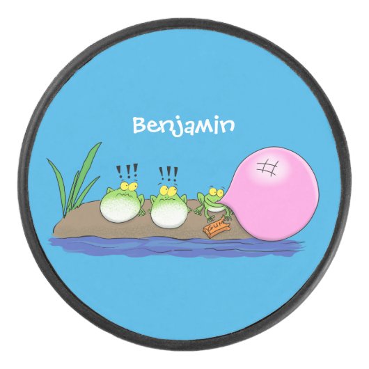 Niedliche lustige Froschbläschen-Cartoon-Abbildung Eishockey Puck (Vorderseite)