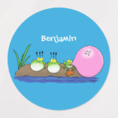 Niedliche lustige Froschbläschen-Cartoon-Abbildung Etiketten (Design 2)