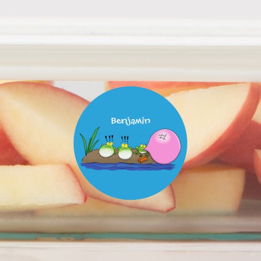 Niedliche lustige Froschbläschen-Cartoon-Abbildung Etiketten (Befestigt)