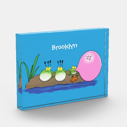 Niedliche lustige Froschbläschen-Cartoon-Abbildung Fotoblock (Links)