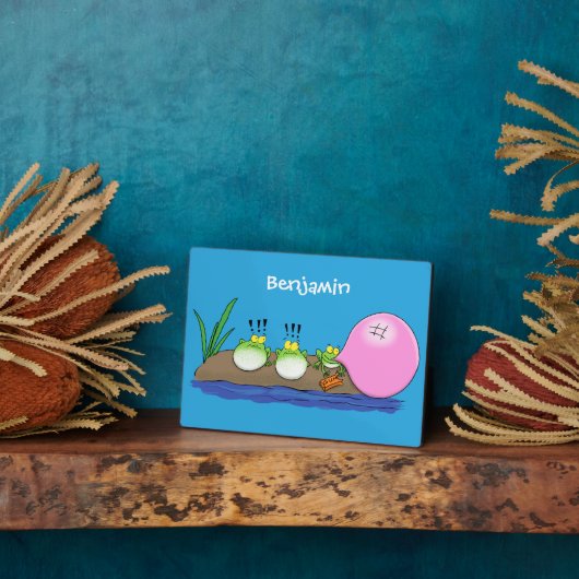 Niedliche lustige Froschbläschen-Cartoon-Abbildung Fotoplatte (Seite)