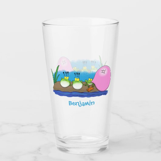 Niedliche lustige Froschbläschen-Cartoon-Abbildung Glas (Vorderseite)