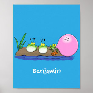 Niedliche lustige Froschbläschen-Cartoon-Abbildung Poster