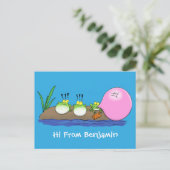 Niedliche lustige Froschbläschen-Cartoon-Abbildung Postkarte (Stehend Vorderseite)