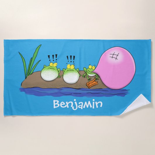 Niedliche lustige Froschbläschen-Cartoon-Abbildung Strandtuch (Vorderseite)