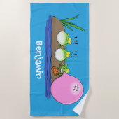 Niedliche lustige Froschbläschen-Cartoon-Abbildung Strandtuch (Vorderseite)