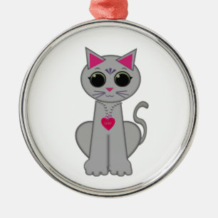 Niedliche lustige glückliche graue Katze Silbernes Ornament