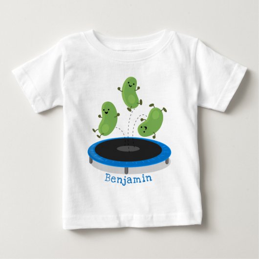 Niedliche, lustige grüne Bohnen auf Trampolin-Cart Baby T-shirt (Vorderseite)