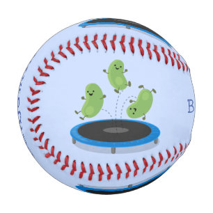 Niedliche, lustige grüne Bohnen auf Trampolin-Cart Baseball