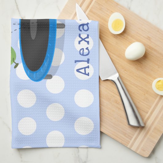 Niedliche, lustige grüne Bohnen auf Trampolin-Cart Geschirrtuch (Viertel Falte)