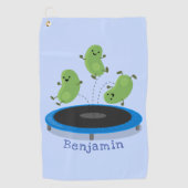 Niedliche, lustige grüne Bohnen auf Trampolin-Cart Golfhandtuch (Vorderseite)