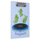 Niedliche, lustige grüne Bohnen auf Trampolin-Cart Klemmbrett (Rechts)