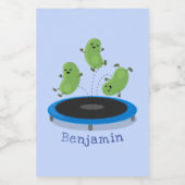 Niedliche, lustige grüne Bohnen auf Trampolin-Cart Lebensmitteletikett (Einzelnes Label)