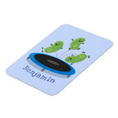 Niedliche, lustige grüne Bohnen auf Trampolin-Cart Magnet (Linke Seite)