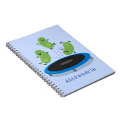 Niedliche, lustige grüne Bohnen auf Trampolin-Cart Notizblock (Rechte Seite)