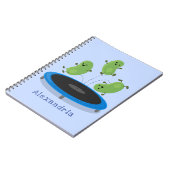 Niedliche, lustige grüne Bohnen auf Trampolin-Cart Notizblock (Linke Seite)